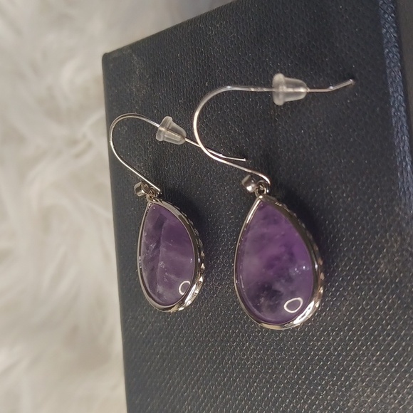 Colleen Lopez Sterling Silver Pear Shaped Amethyst Drop Earrings NEW - Picture 2 of 8